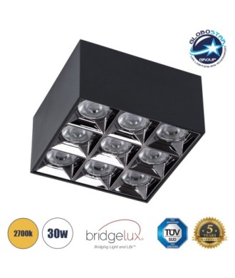 GLOBOSTAR® LUMINAR 60337 Downlight Σποτ LED 30W 4050lm 36° AC 220-240V IP20 Θερμό Λευκό 2700K - Osram SMD Chip & TÜV SÜD Driver - Μαύρο Ματ - Μ12 x Π12 x Υ6.6cm - 5 Χρόνια Εγγύηση